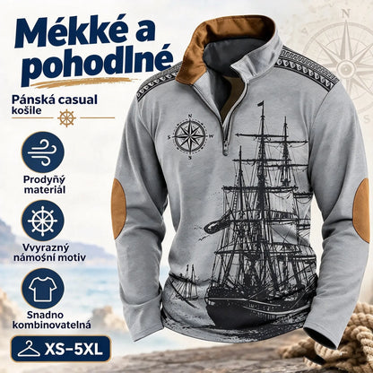 🌟【S-5XL】Nová zimní pánská stylová mikina s potiskem, dlouhými rukávy a polovičním zipem