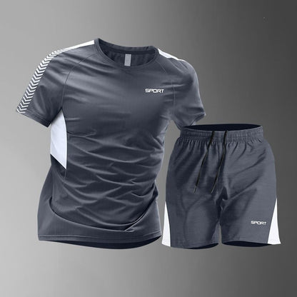 [M-3XL: sleva 50 %] 🎽Pánská rychleschnoucí sada z ledového hedvábí - krátký rukáv a kraťasy, dvoudílná sada - ležérní sportovní