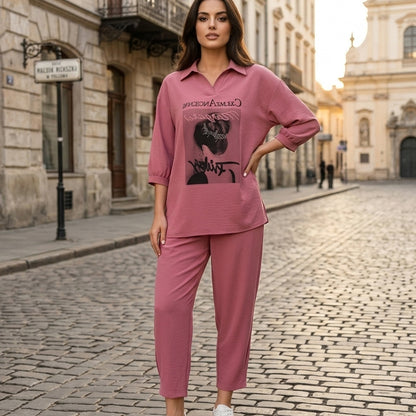 💝Moderní dámská dvoudílná souprava, ležérně-elegantní design, dostupná v několika elegantních barvách