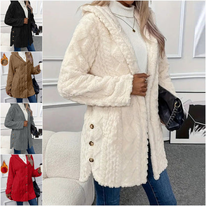Chaqueta cálida para mujer con forro polar para otoño e invierno, con capucha y reversible. (Tallas S-5XL) 4174836