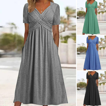 🔥Oferta ograniczona czasowo🔥【S-3XL】Sukienka Pure Color Casual Fashion o średniej długości 3611785