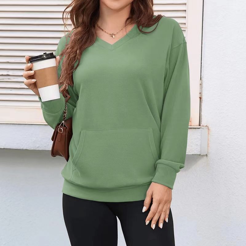 【S-3XL】Damska bluza z kapturem i dekoltem w serek, bez czapki i kieszeni 4176927