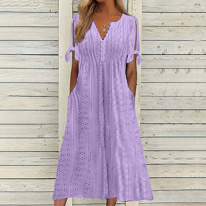 【S-5XL】Nowa, elegancka sukienka damska w jednolitym kolorze 4225462