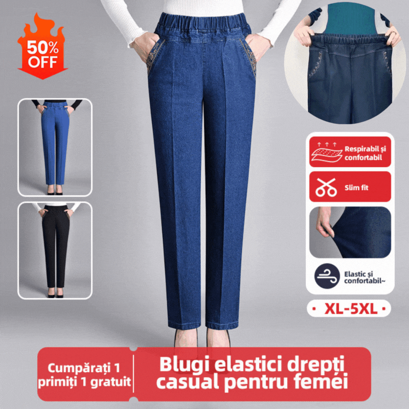 🔥👖 Poslední den – sleva 50 % 【L–5XL】 Nové dámské ležérní elastické džíny s rovným střihem a hřejivou podšívkou na podzim a zimu, teplé a pohodlné ✨