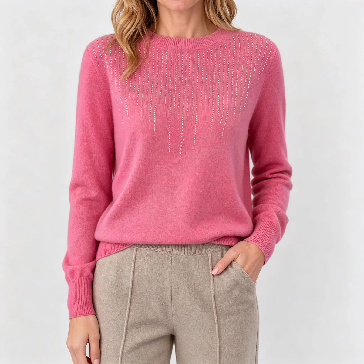 🍁  【Velikosti S–2XL】✨🌷 Eleganten in moden ženski pleten zgornji del visoke kakovosti z okroglim izrezom.