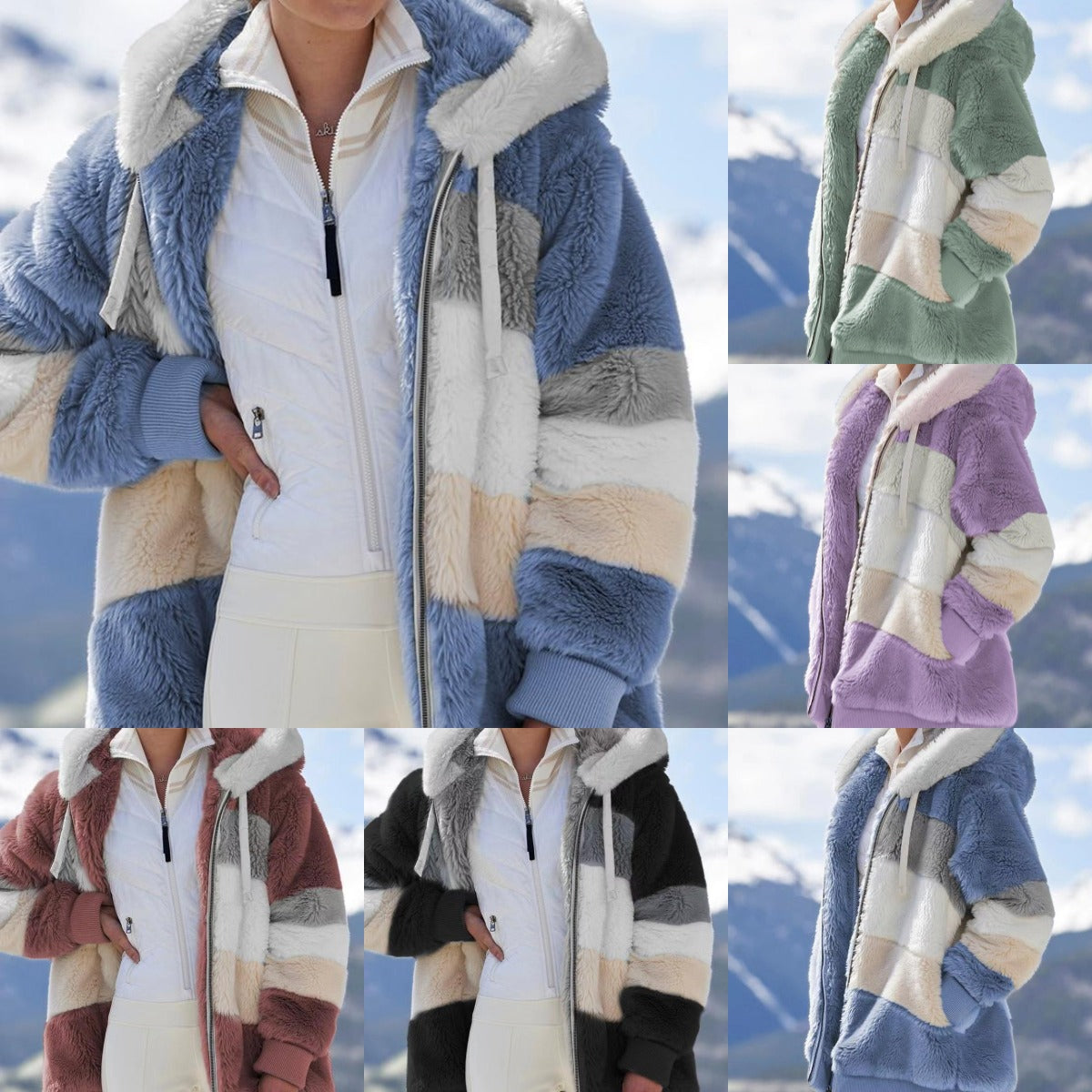 ☃️Ograniczony czas 35% zniżki❄️[S-5XL] 2024 nowa damska kurtka w grube, pluszowe kontrastowe paski 3785623