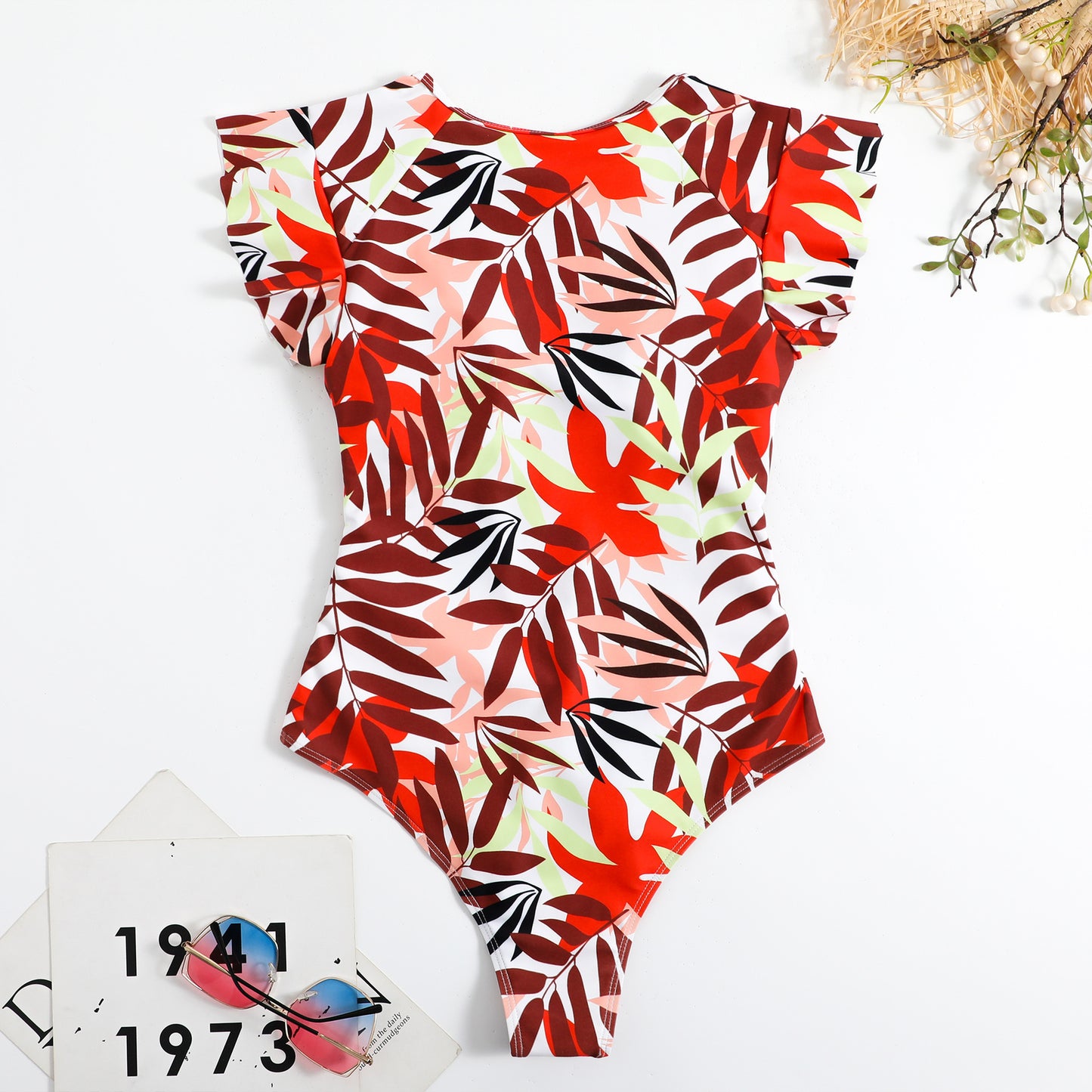[S-2XL] Potištěné konzervativní bikiny s volánkem a polozakrytím na plážovou dovolenou