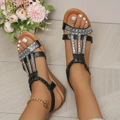 🌈🌿【Ograniczona ilość sztuk🔥】👡【34-43】2025 Nowe modne błyszczące sandały damskie ze strasami-3987841