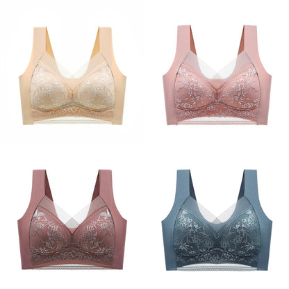 🥰【1 komplet 4 sztuki】👙【40-110 KG】Damski wygodny, bezszwowy koronkowy biustonosz-3891222