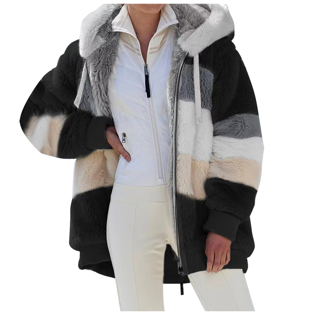 ☃️Ograniczony czas 35% zniżki❄️[S-5XL] 2024 nowa damska kurtka w grube, pluszowe kontrastowe paski-3790709