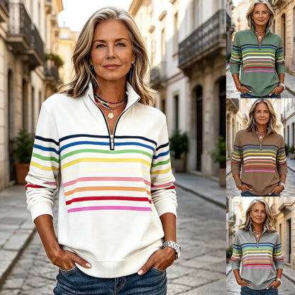 ⏳ Poslední den – sleva 50 % ✨【S–5XL】 Módní volná mikina s duhovými pruhy, límečkem a zipem ✨