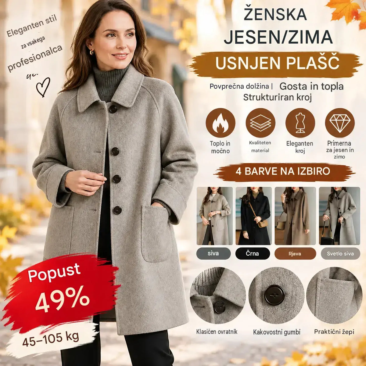 😊49 % popusta 🔥【45–105 kg】Nov masiven usnjen plašč za jesen/zimo 2026 – srednje dolg, strukturiran kroj