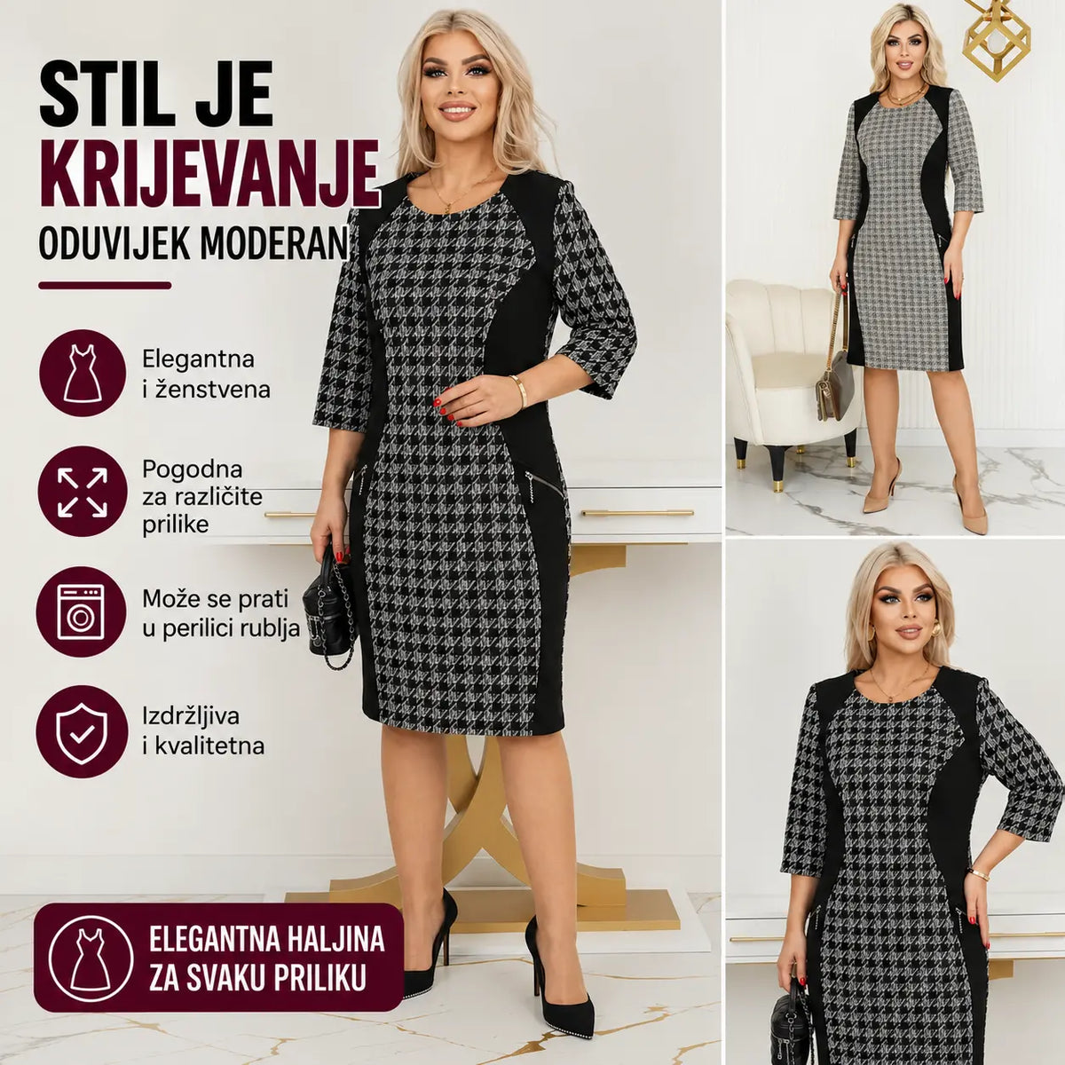 🌷🌞【S-5XL】Nova topla zimska karo obleka