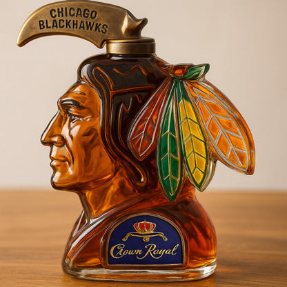 🔥🔥Szklana butelka w kształcie głowy Blackhawks, ciekawa butelka na whisky-4074349