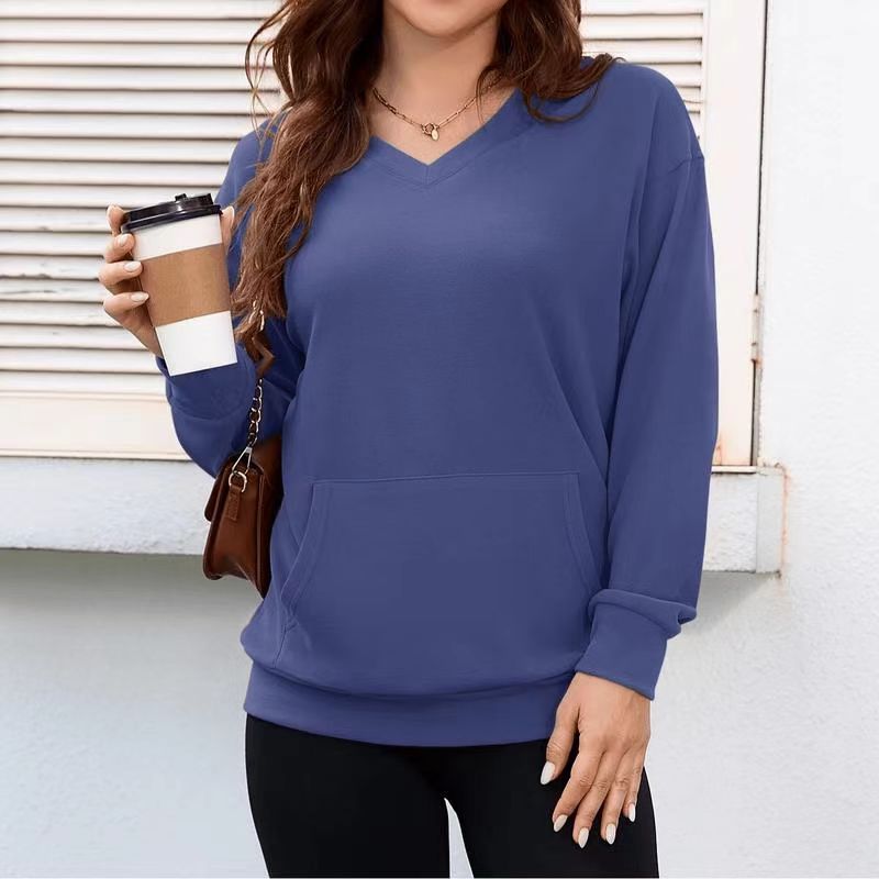 【S-3XL】Damska bluza z kapturem i dekoltem w serek, bez czapki i kieszeni 4176927