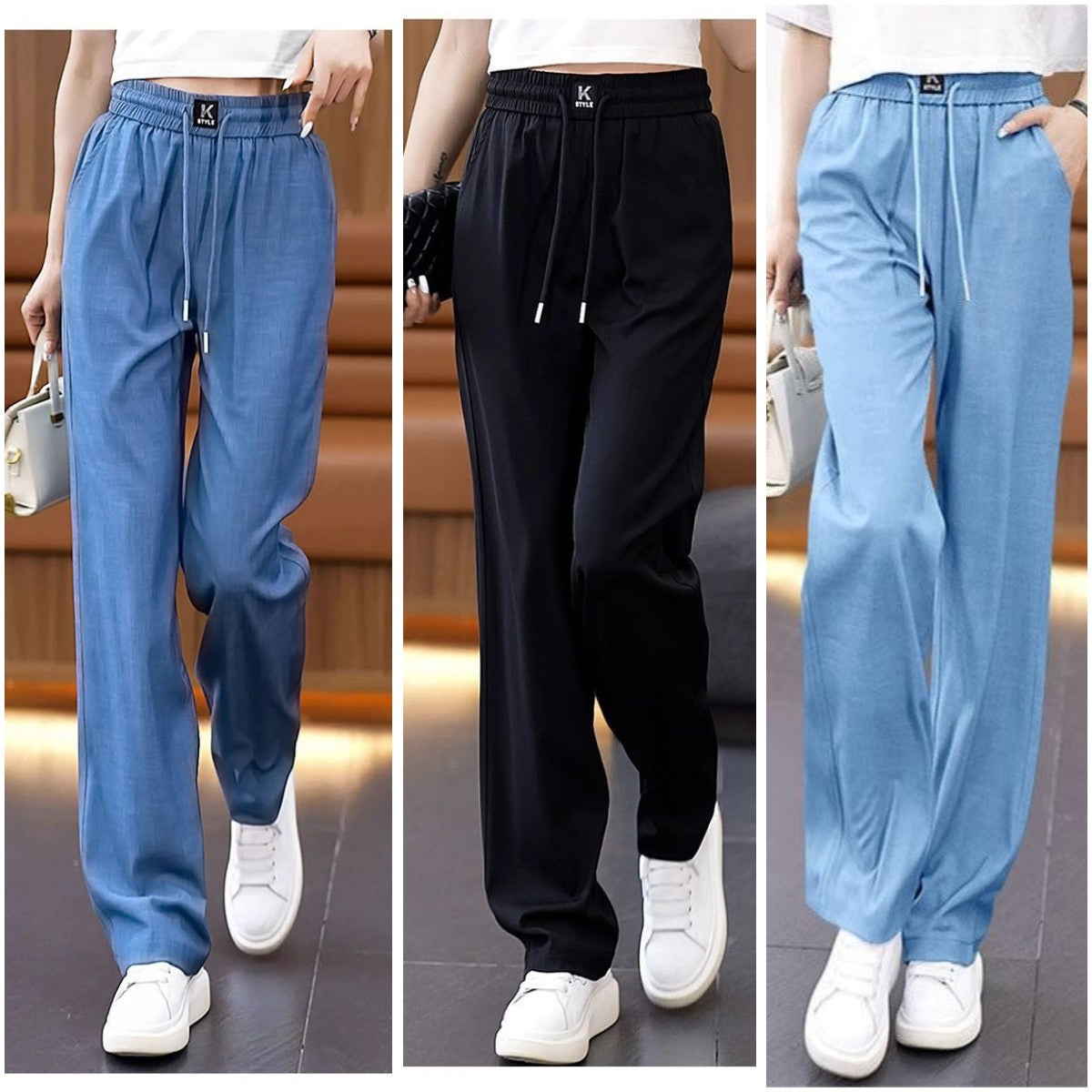 【🔥Nowy model, który jest gorąco sprzedawany】❤️【S-3XL】 Dżinsy z wysokim stanem i szerokimi nogawkami typu Ice Silk-3942010