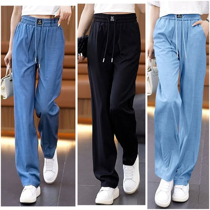 【🔥Nowy model, który jest gorąco sprzedawany】❤️【S-3XL】 Dżinsy z wysokim stanem i szerokimi nogawkami typu Ice Silk-3942010