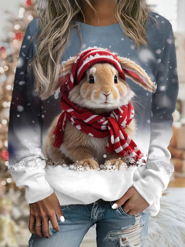 💖 Zimní akce 💖 Dámská zimní mikina s kulatým výstřihem a roztomilým potiskem zajíčka
