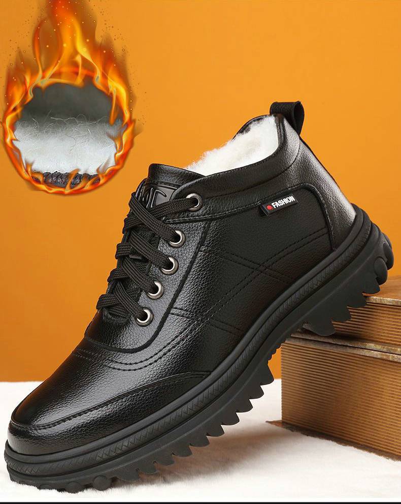 🔥Oferta ograniczona czasowo🔥[39-44] Zimowe, pogrubione, puszyste, ciepłe męskie skórzane buty na grubej podeszwie--3763434