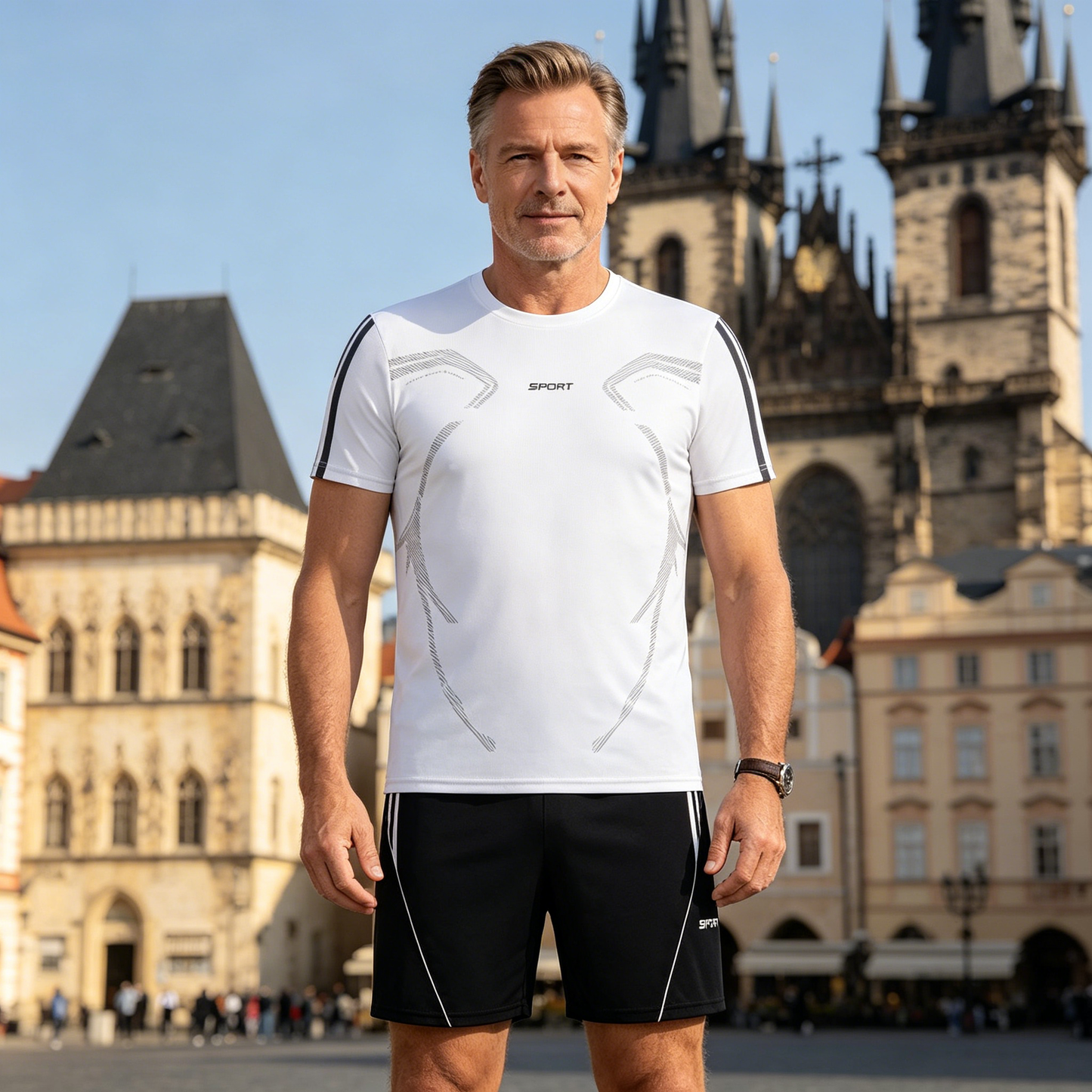 (L-5XL)Pánský moderní pruhovaný sportovní rychleschnoucí oblek s barevnými bloky