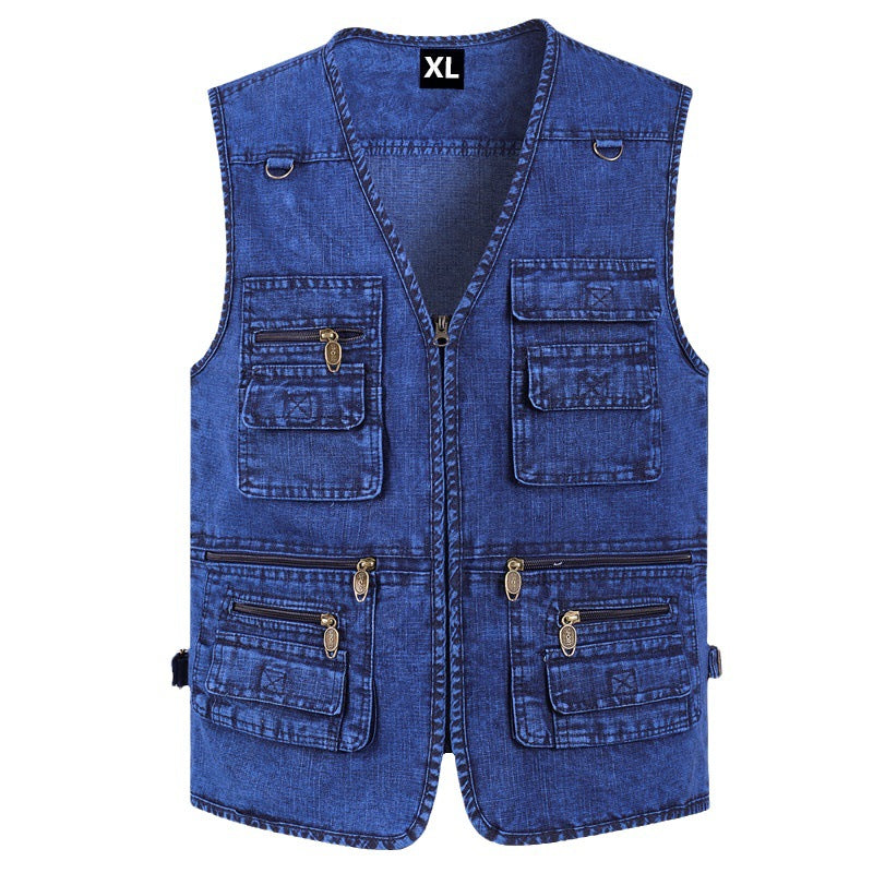 🔥 【Új kollekció -50%】Férfi többzsebes farmer mellény 【XL–7XL】 – tartós, légáteresztő, kényelmes
