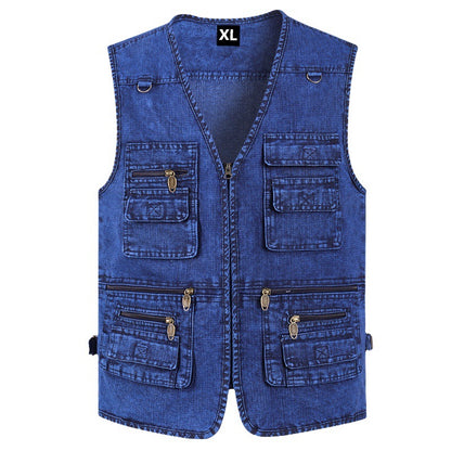 🔥 【Új kollekció -50%】Férfi többzsebes farmer mellény 【XL–7XL】 – tartós, légáteresztő, kényelmes