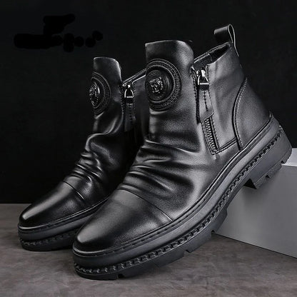 👞【39-44】Nowe jesienne i zimowe botki męskie skórzane, wysokiej jakości skóra-3765112