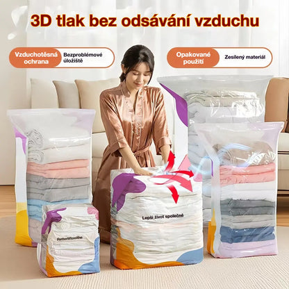 👝⏳【Sada 5 kusů】 Velký, stlačitelný vakuový úložný sáček: není potřeba pumpička, nepropustný a ideální pro úsporu místa v kufrech i doma