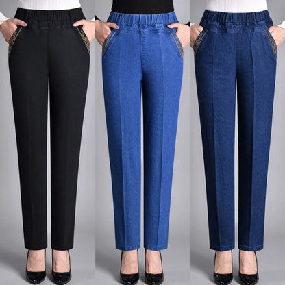 🔥👖 Poslední den – sleva 50 % 【L–5XL】 Nové dámské ležérní elastické džíny s rovným střihem a hřejivou podšívkou na podzim a zimu, teplé a pohodlné ✨