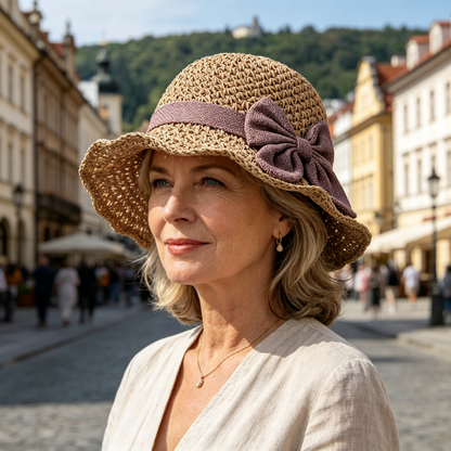 🧢 Nyní se slevou 50 %! 🌞 Elegantní pletený slaměný klobouk s mašlí – prodyšný a skládací, ideální volba na pláž i na cesty 👒