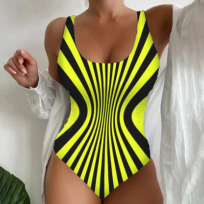 【Nowa popularna odzież damska】🔥【S~8XL】Modny, szybkoschnący, letni jednoczęściowy kostium kąpielowy w paski, niezbędny na plaży 4066389