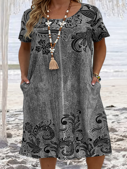 👗[XL-6XL]2024 Nowa damska sukienka z luźnymi kieszeniami z nadrukiem 3D-3578821