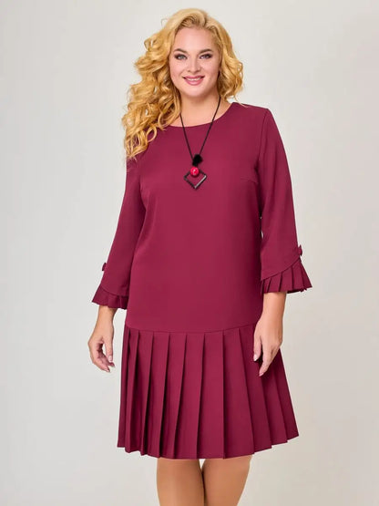 💌 【S-5XL】👗 2026 zimowa nowa wysokiej jakości elegancka sukienka w jednolitym kolorze 4225390