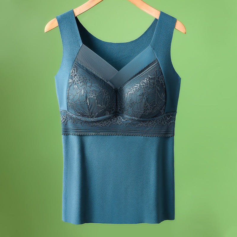 🔥❤️【40-100 komada】Ženski topli jesensko-zimski baršunasti prsluk od čipke s ugrađenim jastučićem za prsa 4130254