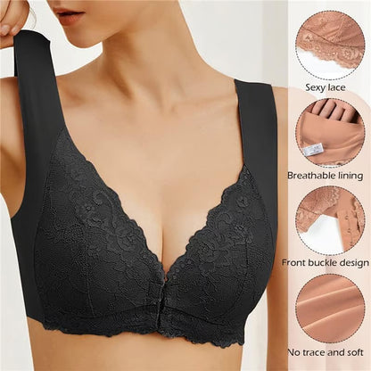 ✨【3dílná sada】Sexy podprsenka pro plnoštíhlé s předním zapínáním – bez kostic s krásným designem na zádech