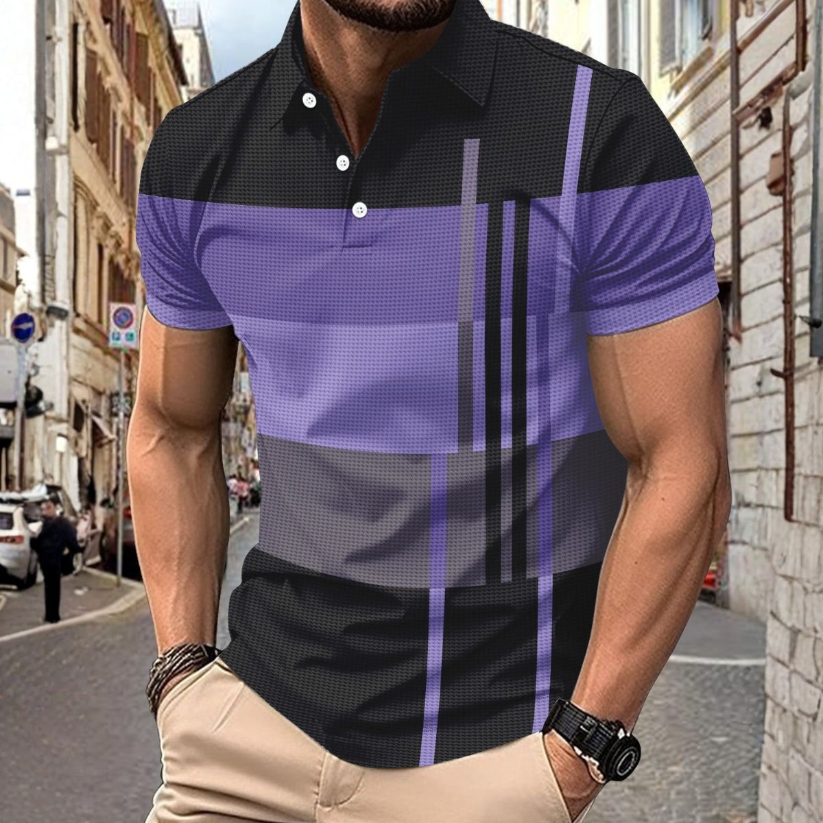 💥Sezónní nabídka 👕Pánské polo tričko s pruhy, krátkým rukávem a límečkem (S-5XL)