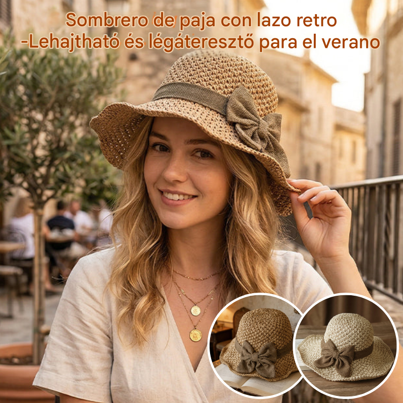 🎀🎀 -50% Most! | 👒 Retro szalagos szalmakalap – összehajtható, frissítő, nyár kötelező