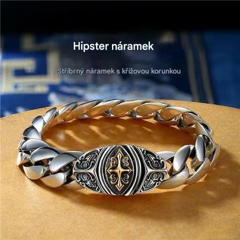 😍✨【Stříbro】🔥 Pánský vintage náramek, zdobený šťastnými vzory, styl urban punk, ručně vyrobený, jedinečný