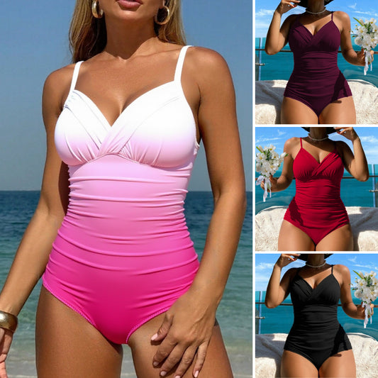 👙【S-2XL】Wygodny dwuczęściowy kostium kąpielowy z nadrukiem i kokardkami-4262271