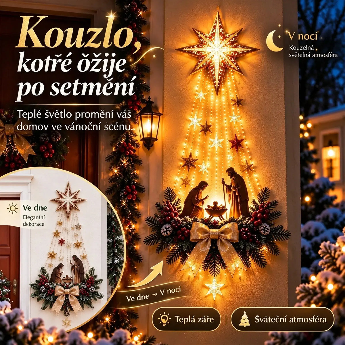 🎄✨Světelná nástěnná dekorace s vánoční scénou💡