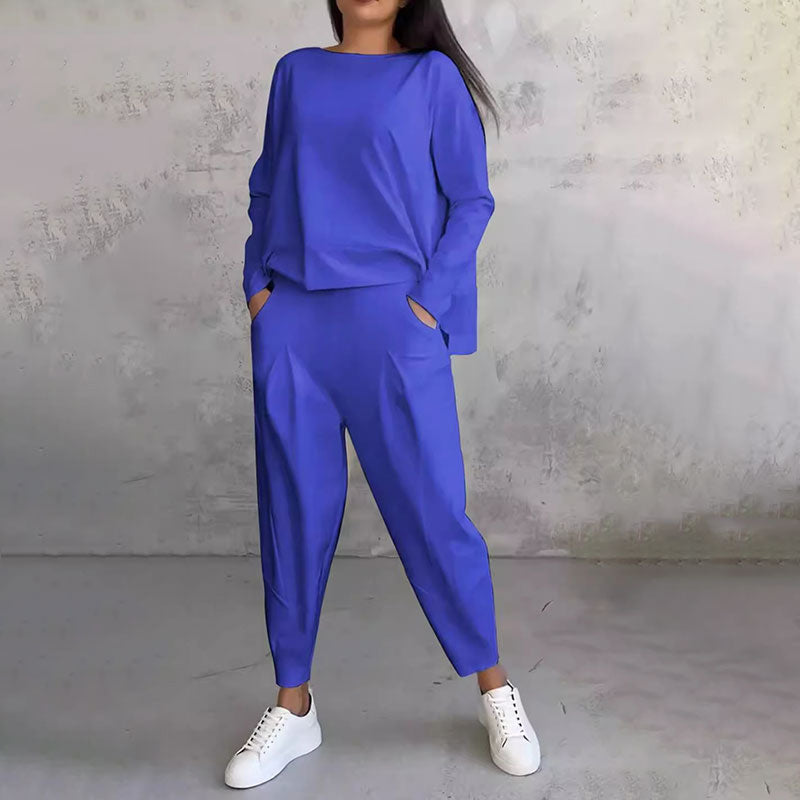 😊【S-5XL】💖Komplet hlač z dolgimi rokavi in okroglim izrezom, dvodelni komplet