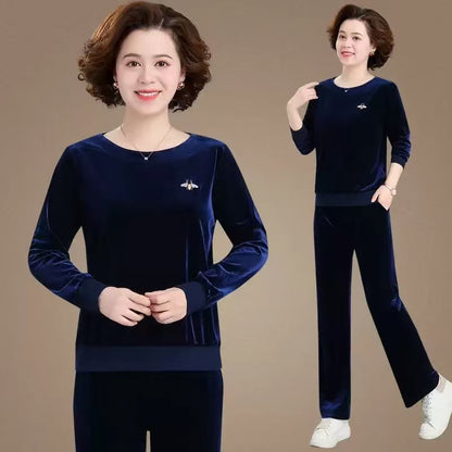 【M-4XL】Jesienny aksamitny zestaw sportowy (top + spodnie)