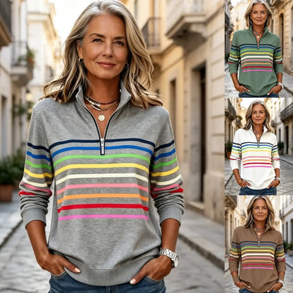 ⏳ Poslední den – sleva 50 % ✨【S–5XL】 Módní volná mikina s duhovými pruhy, límečkem a zipem ✨