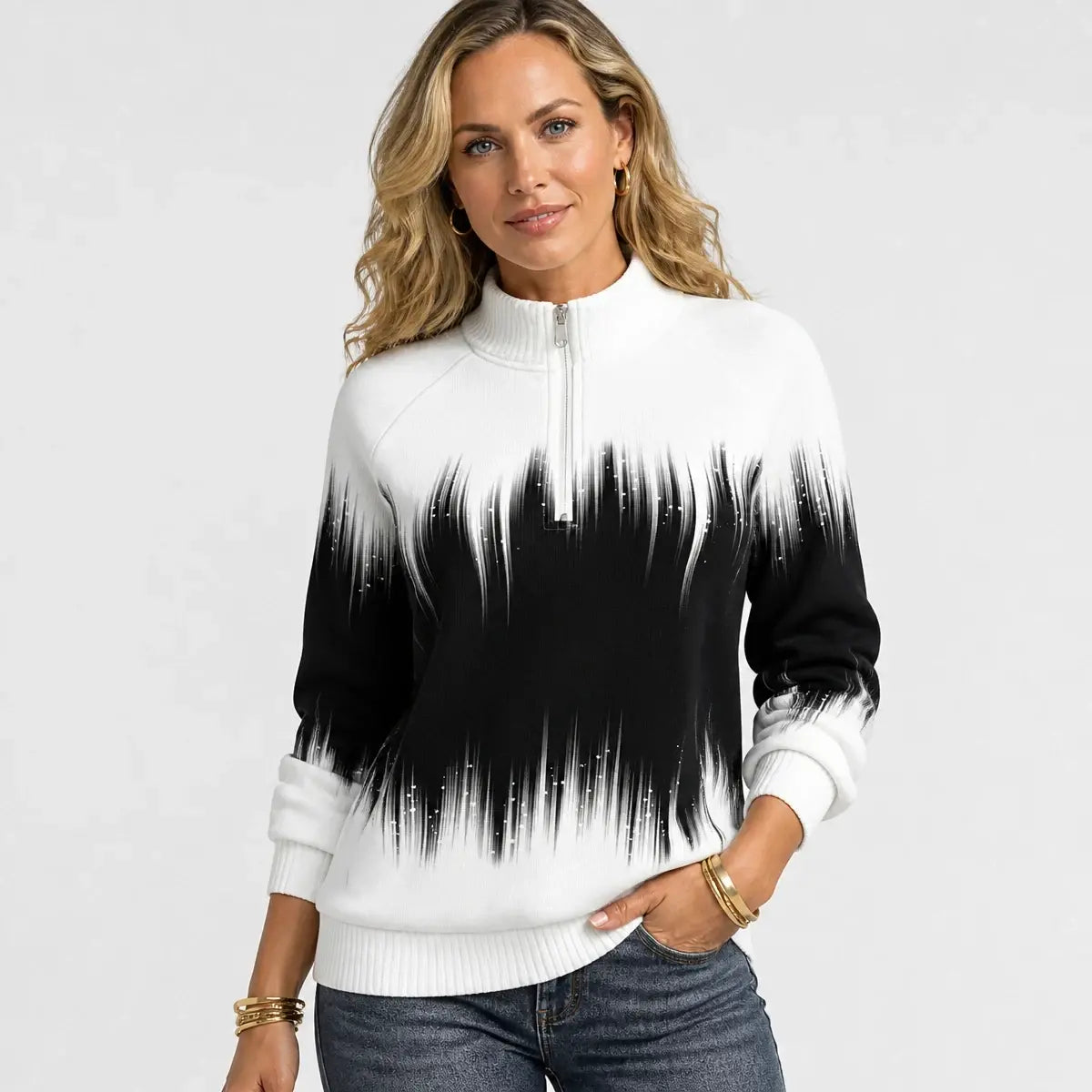 😍 50% kedvezmény 💜【S-5XL】Új női magas nyakú színátmenetes pulóver