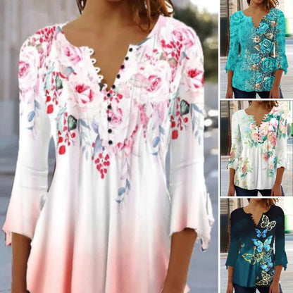 😍【Sleva 50 %!】Stylové dámské tričko s výstřihem do V [S-5XL] s velmi moderním potiskem.