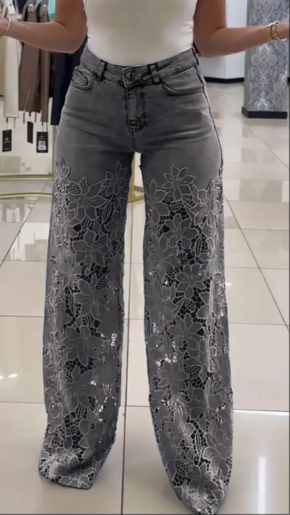 💥 WYPRZEDAŻ MAGAZYNU 💥👖Nowoczesne jeansy z koronkowymi naszywkami-4008670
