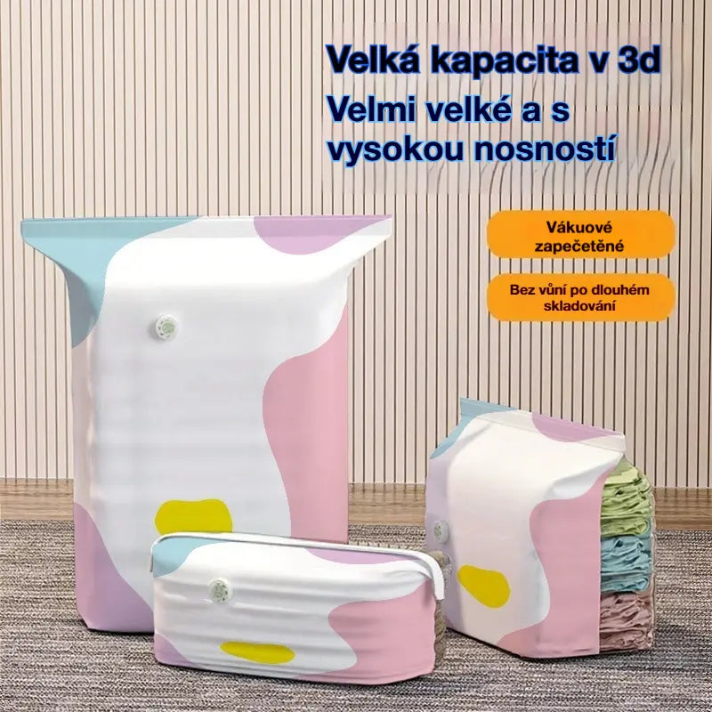 👝⏳【Sada 5 kusů】 Velký, stlačitelný vakuový úložný sáček: není potřeba pumpička, nepropustný a ideální pro úsporu místa v kufrech i doma