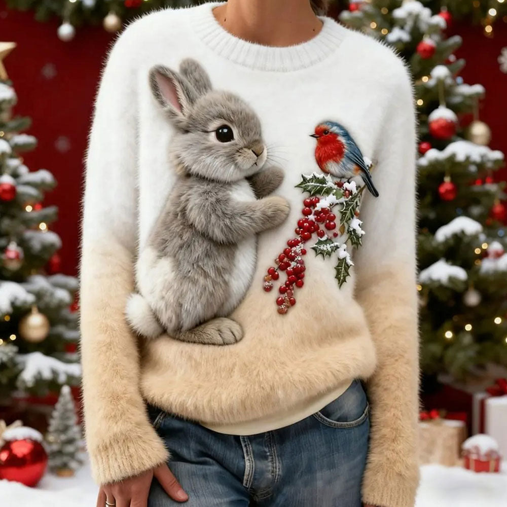 Nowy flanelowy sweter damski z okrągłym dekoltem, drukowany cyfrowo w technologii 3D-4199937