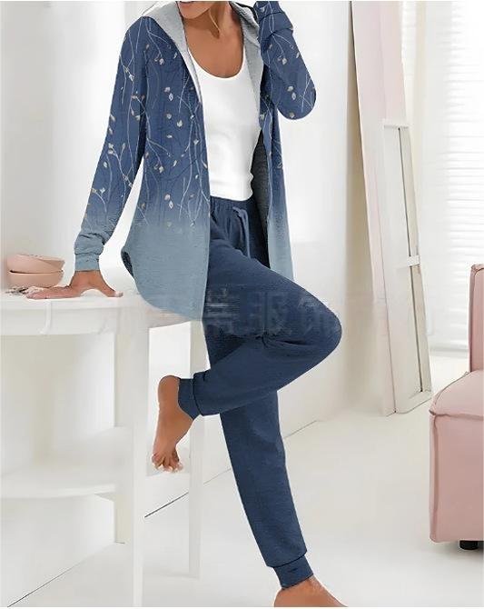 🥼👖🔥[S-3XL] Modny jesienno-zimowy damski komplet spodni z długim rękawem z nadrukiem, dwuczęściowy-3765118