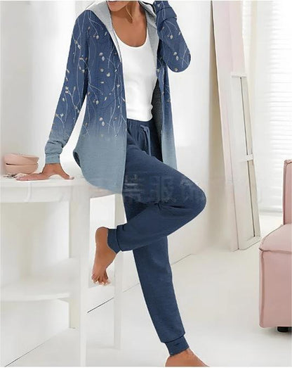 🥼👖🔥[S-3XL] Modny jesienno-zimowy damski komplet spodni z długim rękawem z nadrukiem, dwuczęściowy-3765118
